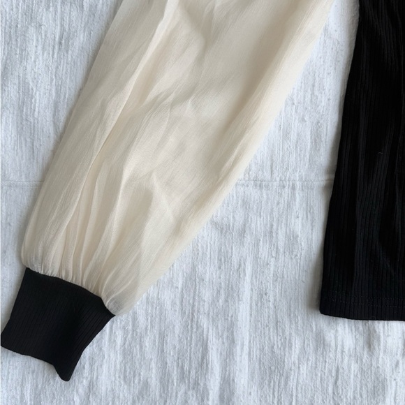 Black and White Sheer Bodice with Billowy Sleeves - Picture 5 of 5